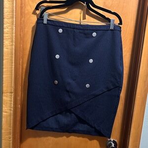Cato Navy Pinstripe Pencil Skirt with Silver Buttons